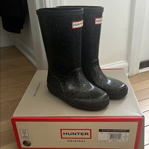 Hunter Kids Black Glitter Rain Boots